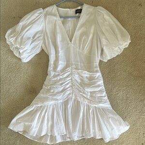 White Ruched Puff Sleeve Mini Dress